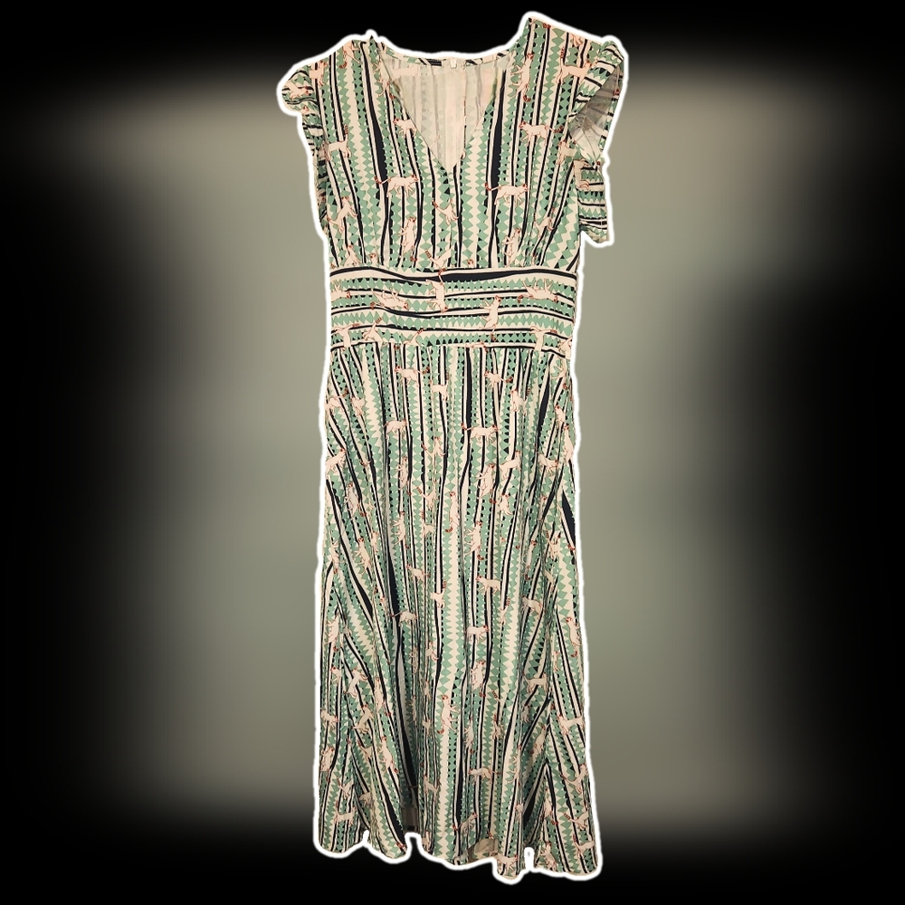Green/Black/Red Pattern Cat Dress